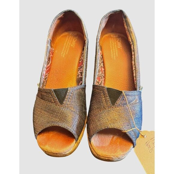 Toms Calypso Peep Toe Azar Metallic Wedge Heels Women's Size 7.5 - Picture 2 of 5